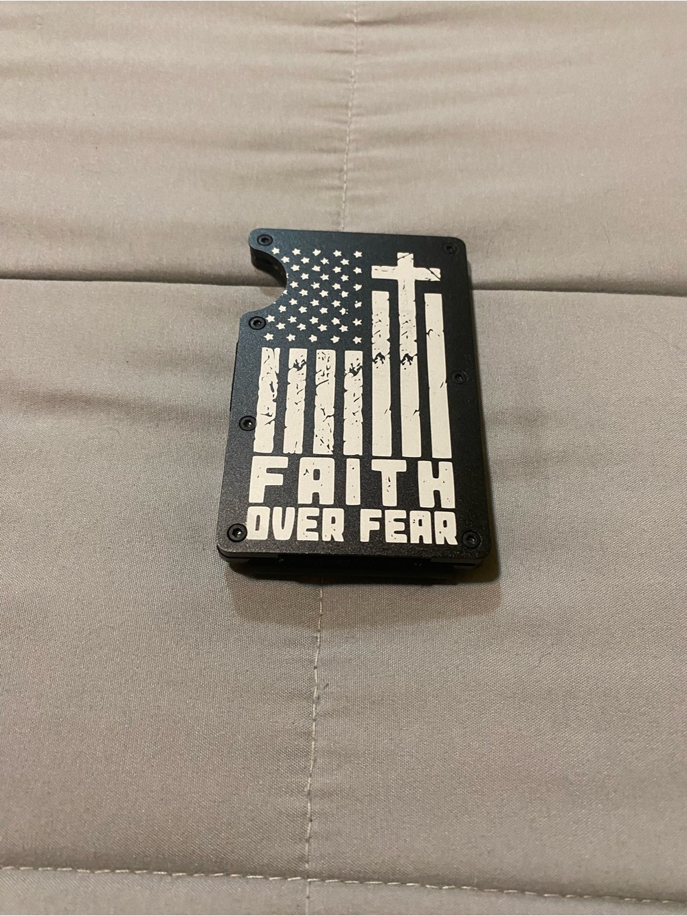 Slim Black Wallet Case with "Faith Over Fear" Design
